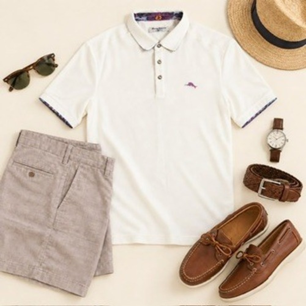 Tommy Bahama IslandZone Men's White Cotton Blend Polo Shirt Size Large